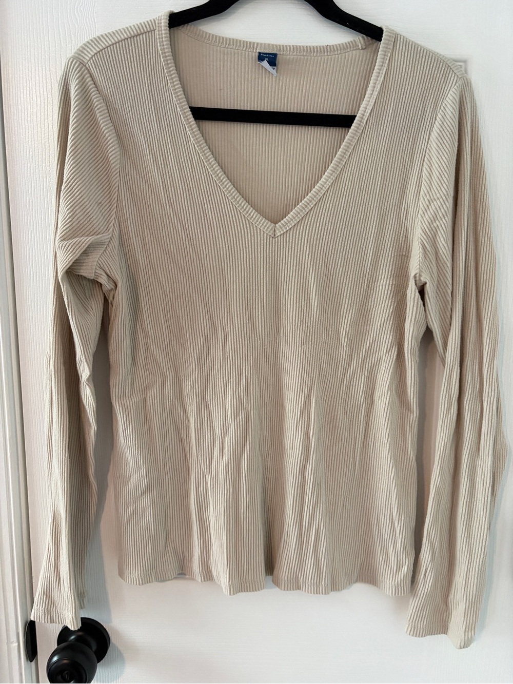 Old Navy Ribbed V-Neck Long Sleeve Top - Beige
